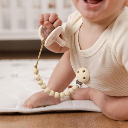 Comfy Cubs Pacifier Clips - 100% Food Grade Silicone, BPA & PVC Free | Lightweight & Flexible - Beige & Light Beige, 2 Pack