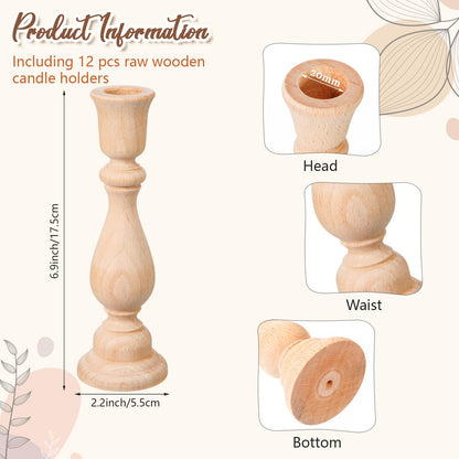 Nitial 12 Pcs Unfinished Classic Wood Candle Holders Small Wooden Candlesticks Unfinished Candlestick Holders for Crafts DIY Xmas Christmas Gift Decoration (6 Inch)