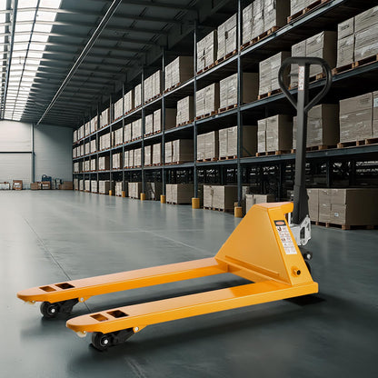 VEVOR Pallet Jack, 5500 lbs Load Capacity, Manual Pallet Truck with 48L x 27W Inch Forks for Material Handling, 3.35-7.1 Inch Fork Lift Height Range, Suitable for Warehouse, Supermarket, Manufacturing