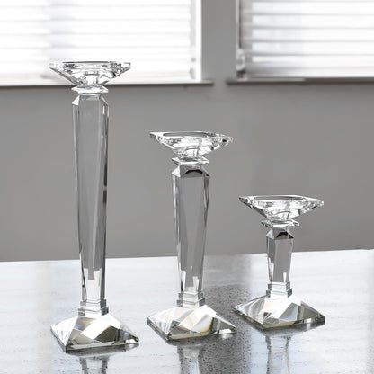 kitCom Crystal Candle Holders Set of 3, 9",10.5",11.5" Tall Crystal Candlestick Holders, Candlestick Holders Taper Candle Holders for Table Wedding Housewarming Gifts Decor