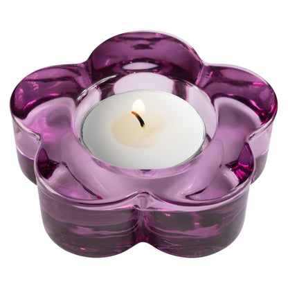 Karma Glass Flower Tealight Holder - Chunky Glass Candle Holder for Home & Party Decor, Wedding Table Centerpiece, Amethyst