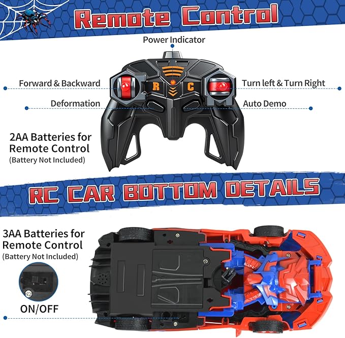 Spider Remote Control Car Spider Robot RC Car for Boys Transformation 2 in 1 Racing RC Cars Toy One Button Deformation &amp 360°Drifting for Boys Ages 3 4 5-12 Birthday