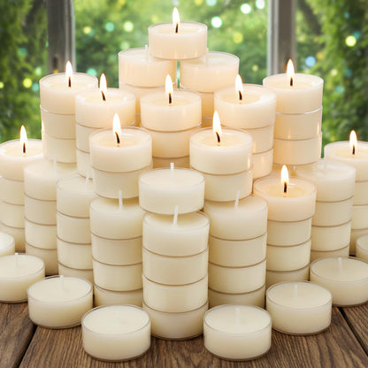 48 Pcs Natural Beeswax Tealight Candles White, Pure Beeswax Tea Candles in Clear Cup, Organic Ivory Small Tea Light Candles with 4 Hours Clean Burn Time, Soy, Paraffin, & Fragrance Free