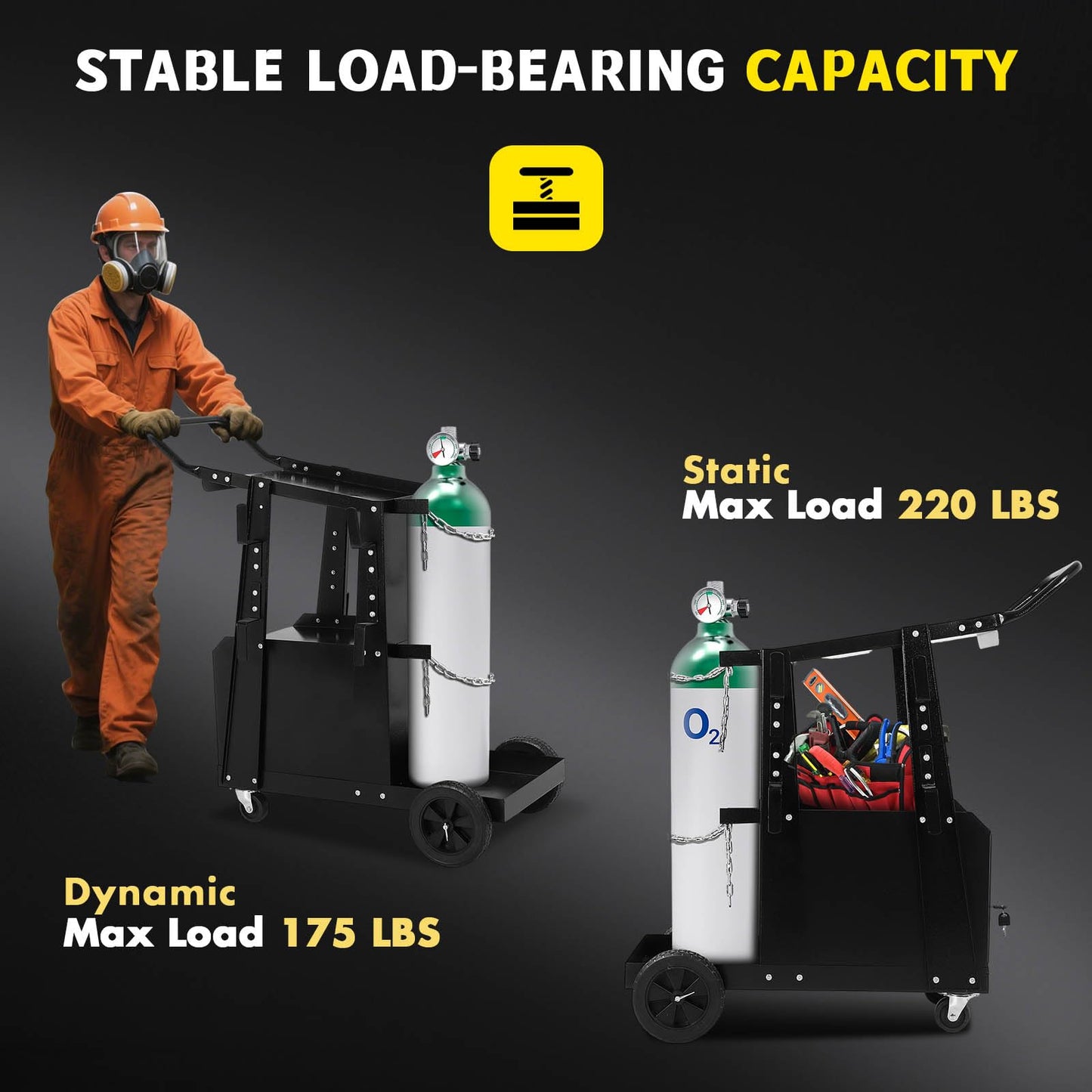 FAHKNS Welding Cart - Heavy Duty Welding Carts for MIG Welder & Plasma Cutter，Welding Cart with Large Capacity Lockable Cabinet, 360° Swivel Wheels, Cable Hook，Static Load Capacity 220 LBS