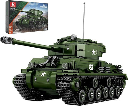 Reobrix M4A3E8 Sherman Tank Building SetWW2 Military American Armed Tanks Building Block Set for Military FansWorld of Tanks Authorized Products 77030Ideal Gift for Adults Boys Age 14+836 PCS