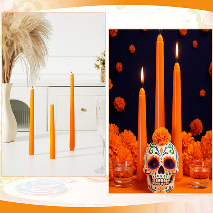 MTLEE Taper Candles 8/10/12 Multi Height Unscented Taper Candles 8 Burn Hours for Dinner Decorative Home Decoration Fall Thanksgiving Wedding Party Candlesticks(Orange,36)