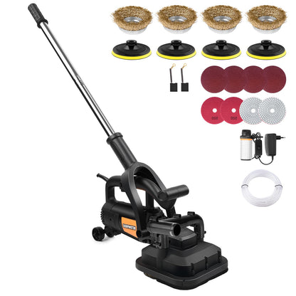 4-Head 3800W Concrete Floor Grinder with Extendable Rod, 4'' Concrete Floor Polisher with Dust Extraction Shroud, 6 Gears, 6000RPM Concreter Surface Planner for Grinding Concrete Cement Marble