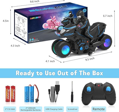 RC Motorcycle Remote Control Motorcycle with RGB Wheels Lights - 360-degree Rotations Drifts High-Speed RC Car Dirt Bike Toy for Boys 4-7 8-12 Years Kids