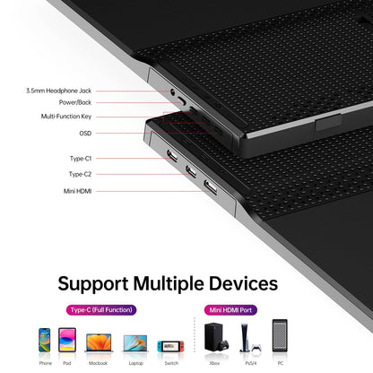 Yxk Portable Monitor 15.6 Inch 1080P 60Hz IPS HDR Ultra-Slim Travel Monitor with Dual Speakers USB-C HDMI Second Screen for Laptop PC Mac Phone Xbox PS4/5 Switch, VESA Kickstand, Zero Frame Gaming