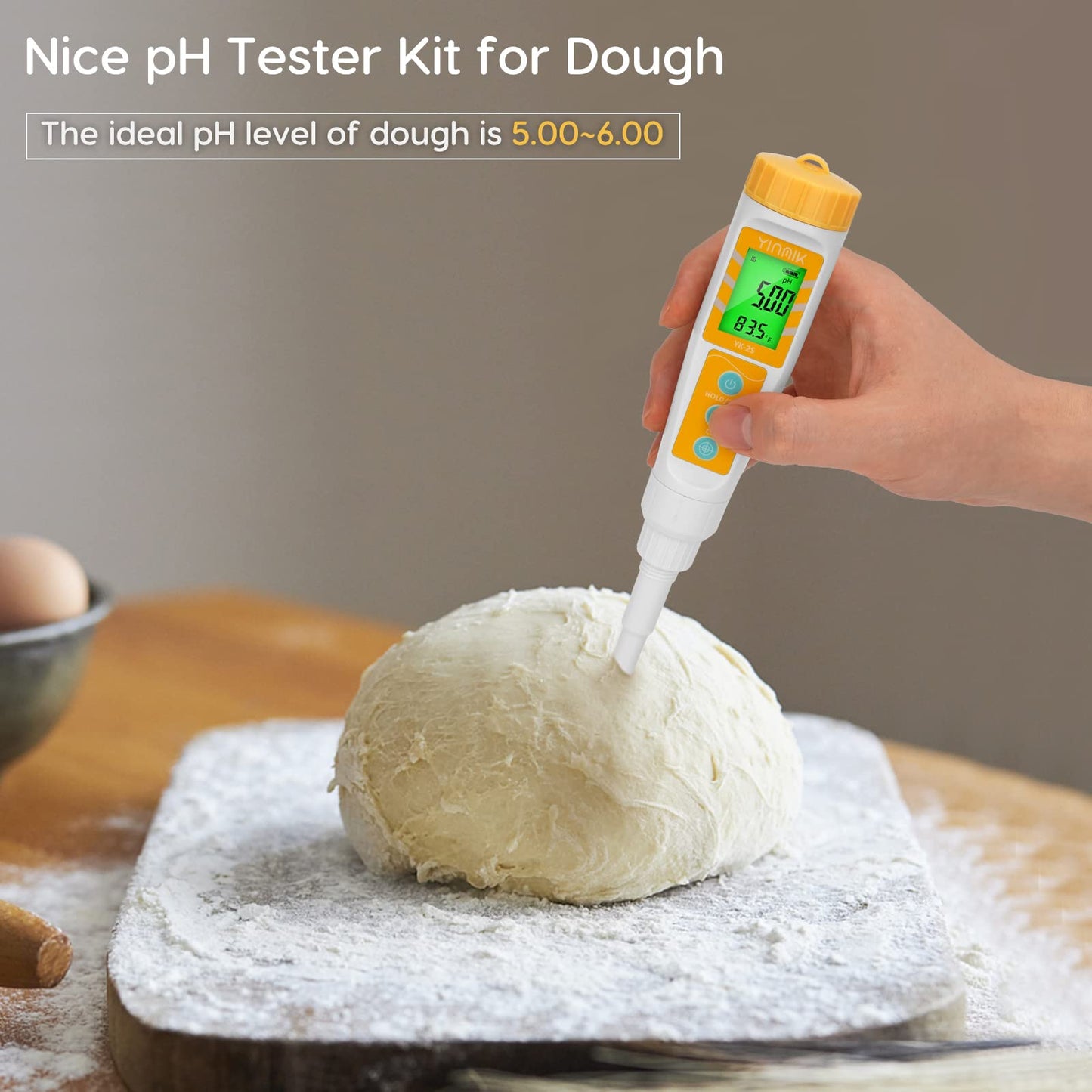 YINMIK Digital pH Meter for Food, pH Probe for Sourdough and Bread Dough, Checking The pH of Fermenting Sausages and Salami, Waterproof pH Tester for Solid and Liquid Soft Soil Sample…