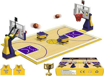 Building Blocks - Basketball Court Baseplates and Sets of 2 Basketball Hoop Basketball Goal Building Bricks for Basketball Game - Compatible with Major Brands (Basketball Playset/Yellow)