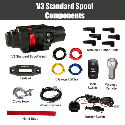 VIPER V3 6000lb UTV/ATV Military Grade Winch with 40 feet Black Synthetic Rope. Wireless & IP68 Waterproof. USA Powersports Company.