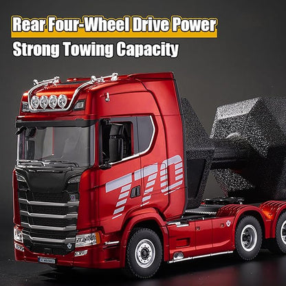 19Channels 770S Hobby RC Tractor Truck Toys 1/18 Scale Light Sound Effects Remote Control Lorry Car Vehicle Trailer for 14y+ Beginners Adults (6-Wheels Grey)