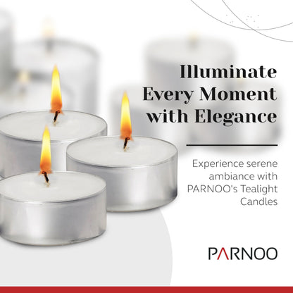 400 Pack Tealight Candles in Metal Cups - Clean White Unscented with 6 Hour Long Burning Time - Votive Candles Bulk for Romantic Dinner, Weddings, Spa & Hotels by PARNOO