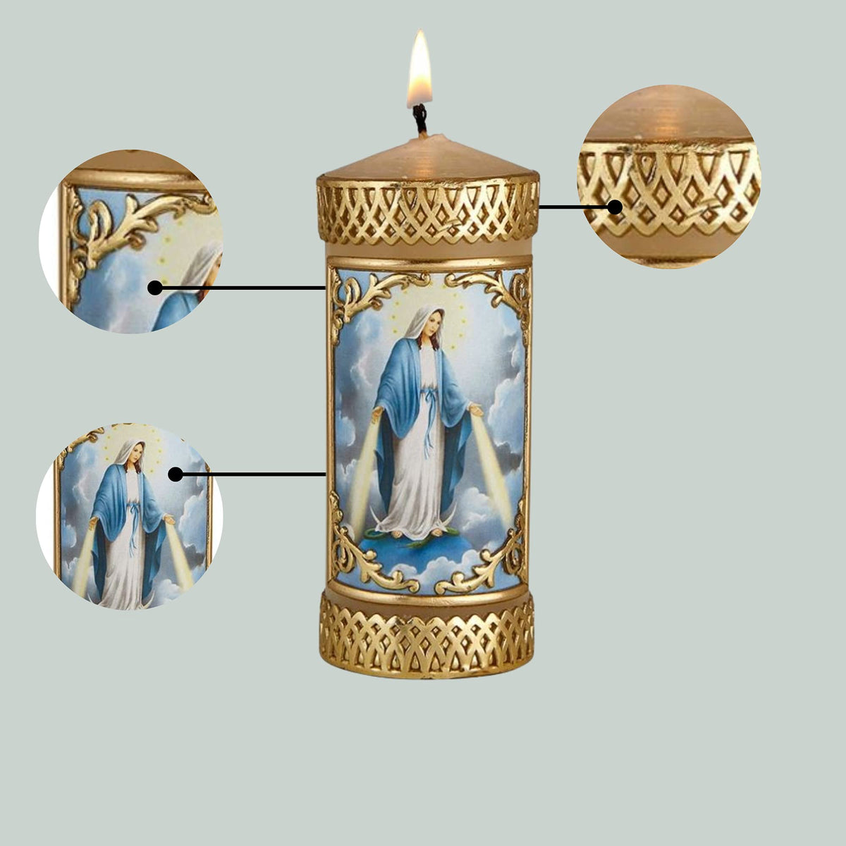 Needzo Hand Crafted Our Lady of Grace Catholic Prayer Candle, Unscented Decorative Candles for Devotional, Religious Gifts for Christian Families, 4.75 Inches
