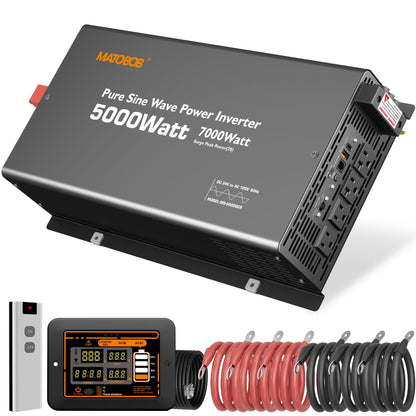 24V Inverter 5000W Pure Sine Wave Power Inverter, 24V DC to 120V AC Inverters,Surge 7000W,Power Inverter with 4 AC Outlets,45Amps Hardwire Port,Dual Remote Control for Solar RV,Truck,Boat,Home