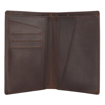Polare Functional RFID Blocking Leather Passport Holder Travel Bifold Wallet For Men (Dark Brown with AirTag Slot)