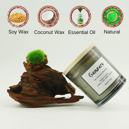 Amber and Leather Scented Candle Gift for Men,Woody Scent Candle Clean Burning,Perfumed Candles Patchouli Scent,Jar Candle for Warmer Lamp,Non Toxic Vegan Candle with Cotton Wick