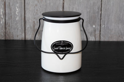 Milkhouse Candle Company Sweet Tobacco Leaves Soy Candle - Honey | Tobacco | Teakwood Scented - 22 oz Butter Jar with Lid, 120+ Hour Burn Time, Made in the USA