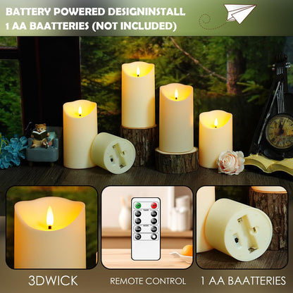 kakoya Flameless LED Candles Battery Operated with Remote and Timer,Flickering Electric Fake Plastic Pillar Candles Set of 12(D3 x H 3" 4" 5") Ivory