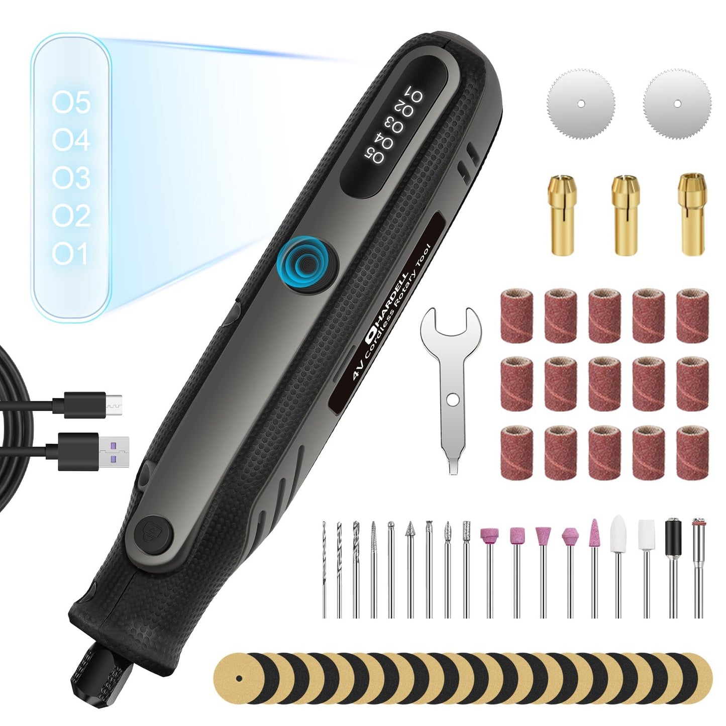 HARDELL Mini Cordless Rotary Tool 4V, 5-Speed Rotary Tool Kit with 69 Accessories, Power Rotary Tool for Cutting, Engraving, Sanding, Drilling, Polishing, Small Wood Carving tool or DIY Crafts(Black)
