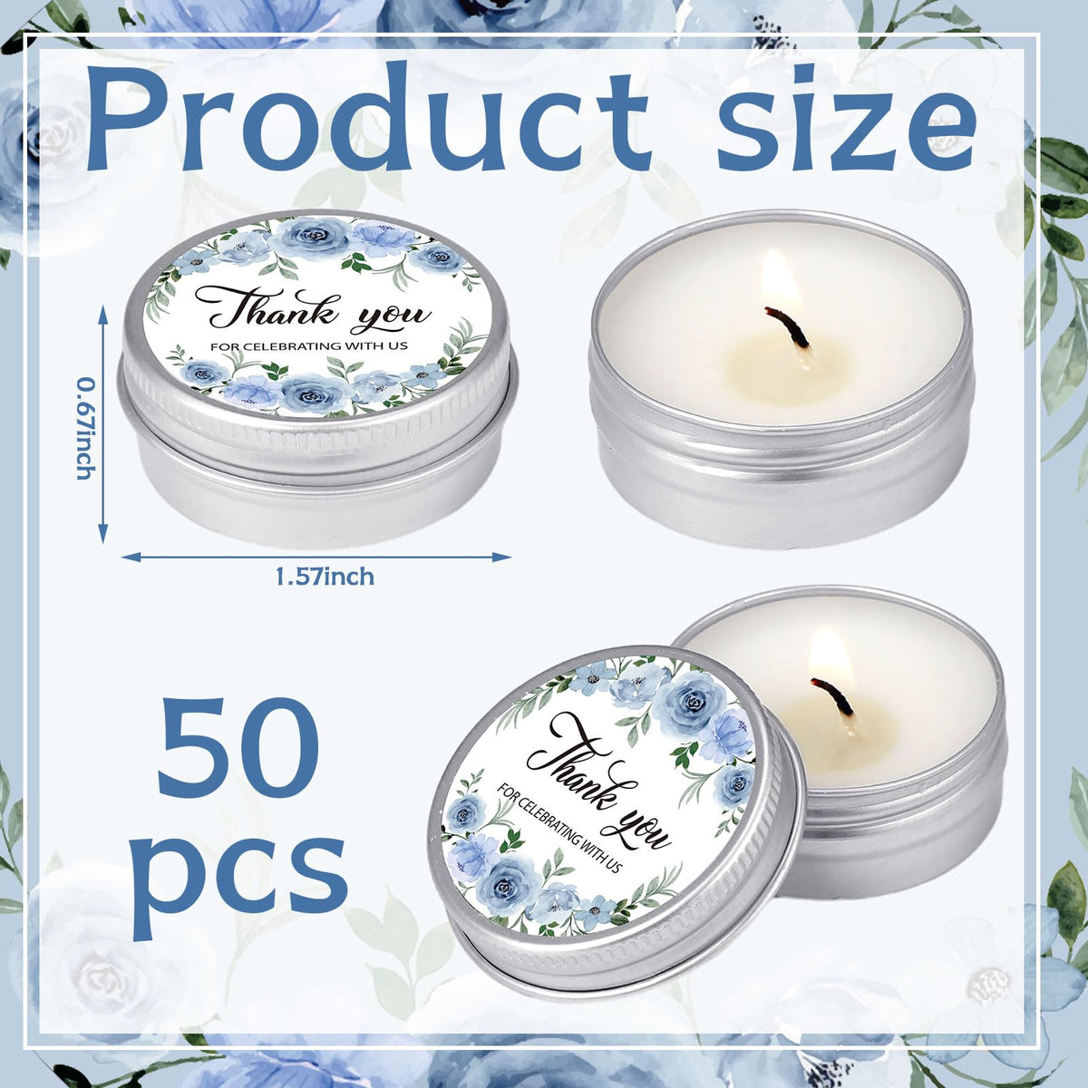 MTLEE 50 Pcs Wedding Candles Gift Favors for Guests 1 Oz Lavender Scented Soy Wax Aromatherapy Candle Favors for Bridal Shower Rustic Wedding Party Guests(Blue Flowers)