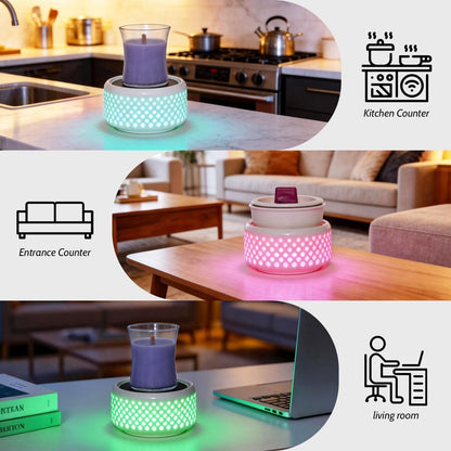 Ceramic Candle Warmer lamp, Wax Melt Warmer with 7 Colors Night Light and 1 PC Silicone Liner,4-in-1 Electric Warmer for Jar Candle Wax Cube Essential Oil coffee, Ideal Gift for Home Office Kitchen