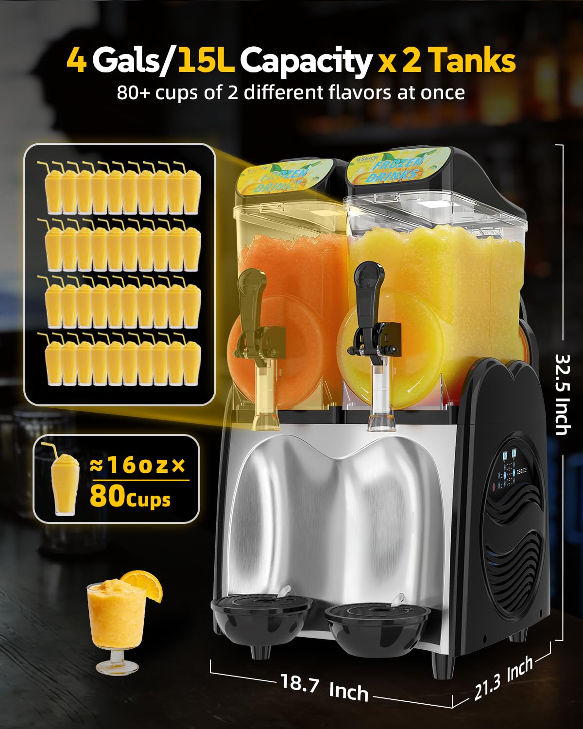 30L Slushie Machine, Double Tank Margarita Machine, 80 Grande Cups Frozen Drink Machine with Auto Clean, 110V/60Hz Frozen Drink Machine for Business, Mobile Bar, Party, Restaurant, 800W Fast Cooling