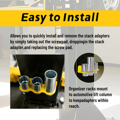 10315 Stack Truck Adapter Kit Compatible with Challenger Lifts CL10 E10 VS10, Includes (4) 3" & (2) 6" Stack Adapters with Organizer, 2.36" (60mm) pin Dia Fit for Challenger Two Post Automotive Lifts