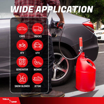 TERA PUMP [2PK] TREP01-T Multipurpose Battery Powered Fuel Pump with Quick Stop Nozzle for E85, Diesel, DEF, Kerosene - Gas Liquid Transfer Pump with Telescopic Suction (2.6 GPM, 360 Swivel Nozzle)