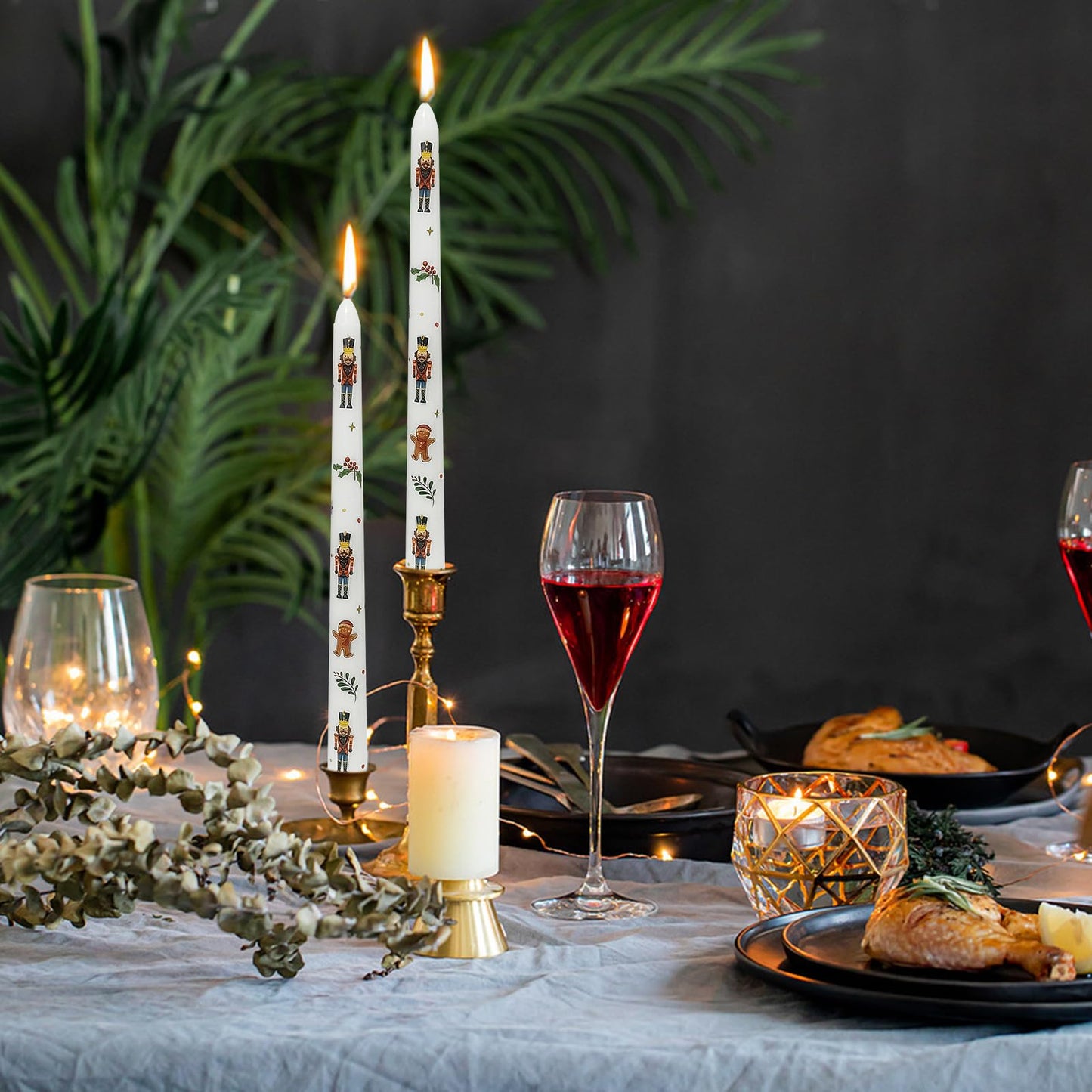 Floral Taper Candles 10 Inch Tall Unscented Handmade Gingerbread Man Print Long Burning Elegant Candlesticks for Christmas Decor Gifts