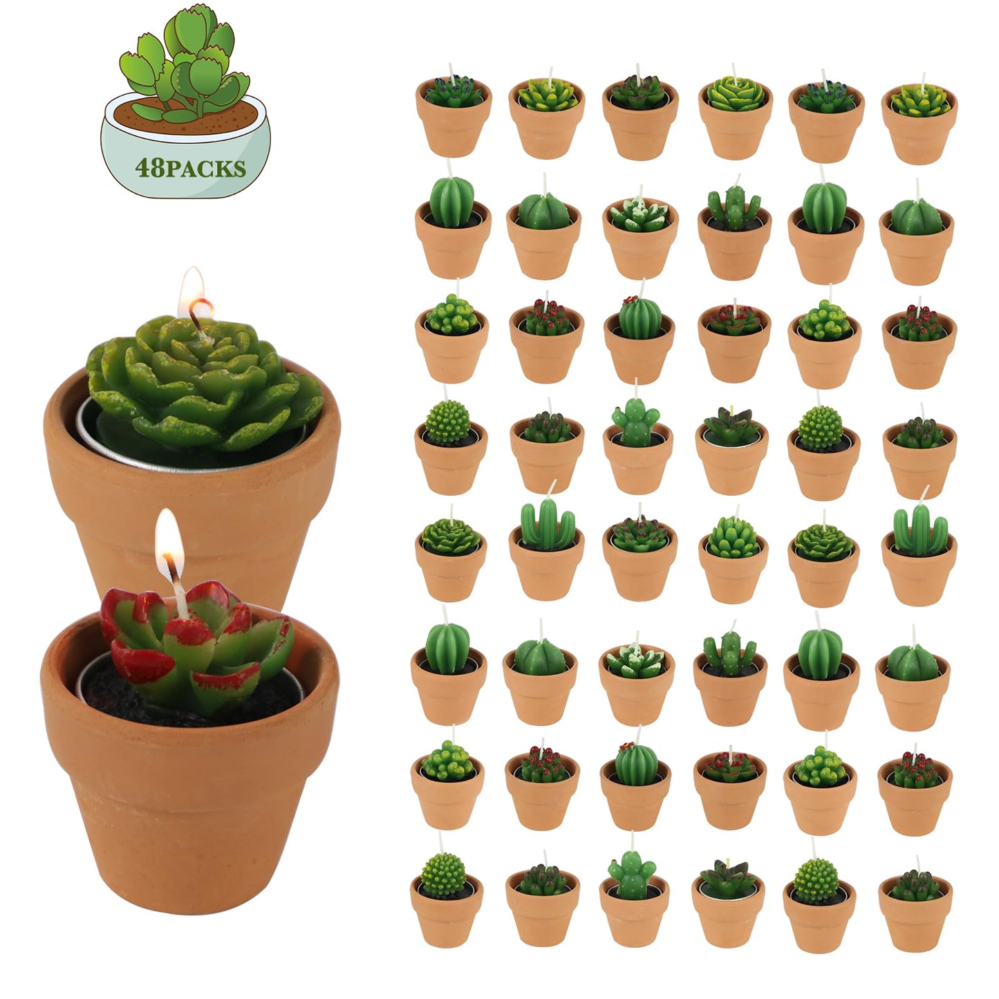 Succulent Tealight Candles with Terracotta Pot, Creative or Novelty, 48 Packs Handmade Decorative Candle as Housewarming Wedding Party Baby Shower Gifts