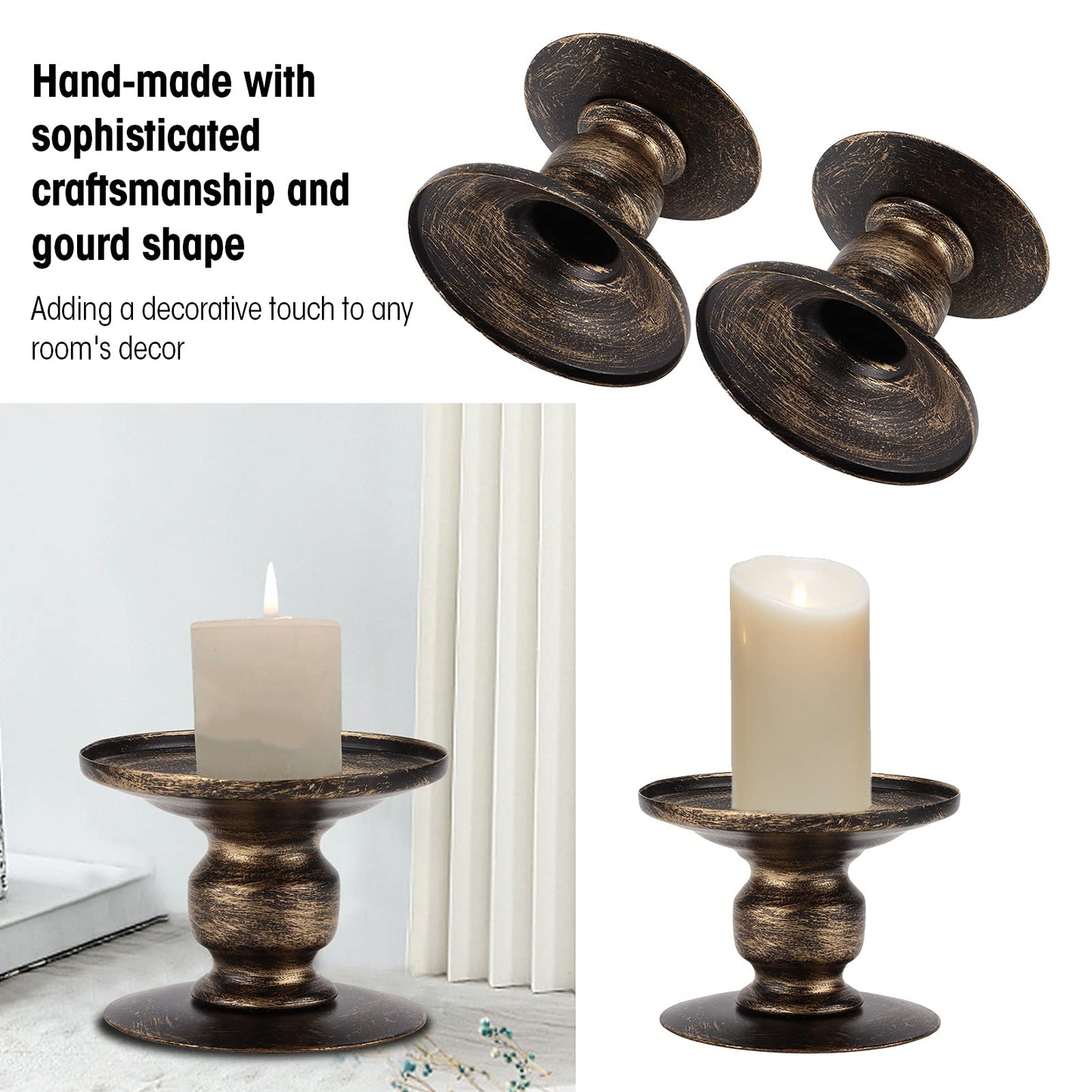 2Pcs Candle Holders, 7.4cm / 2.9in Iron Pillar Retro Simplistic Candle Pedestal CandleSticks Stand Holders Decor for Wedding Party Home