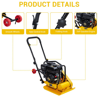 GarveeTech 7HP Plate Compactor, 212CC Gas Engine Jump Jack Compactor, 4200 Lb Compacting Force, 5600 VPM Pavement 22.1x15.9 Inch Plate Compactor for Sidewalks, Asphalt, Pavers, Landscaping