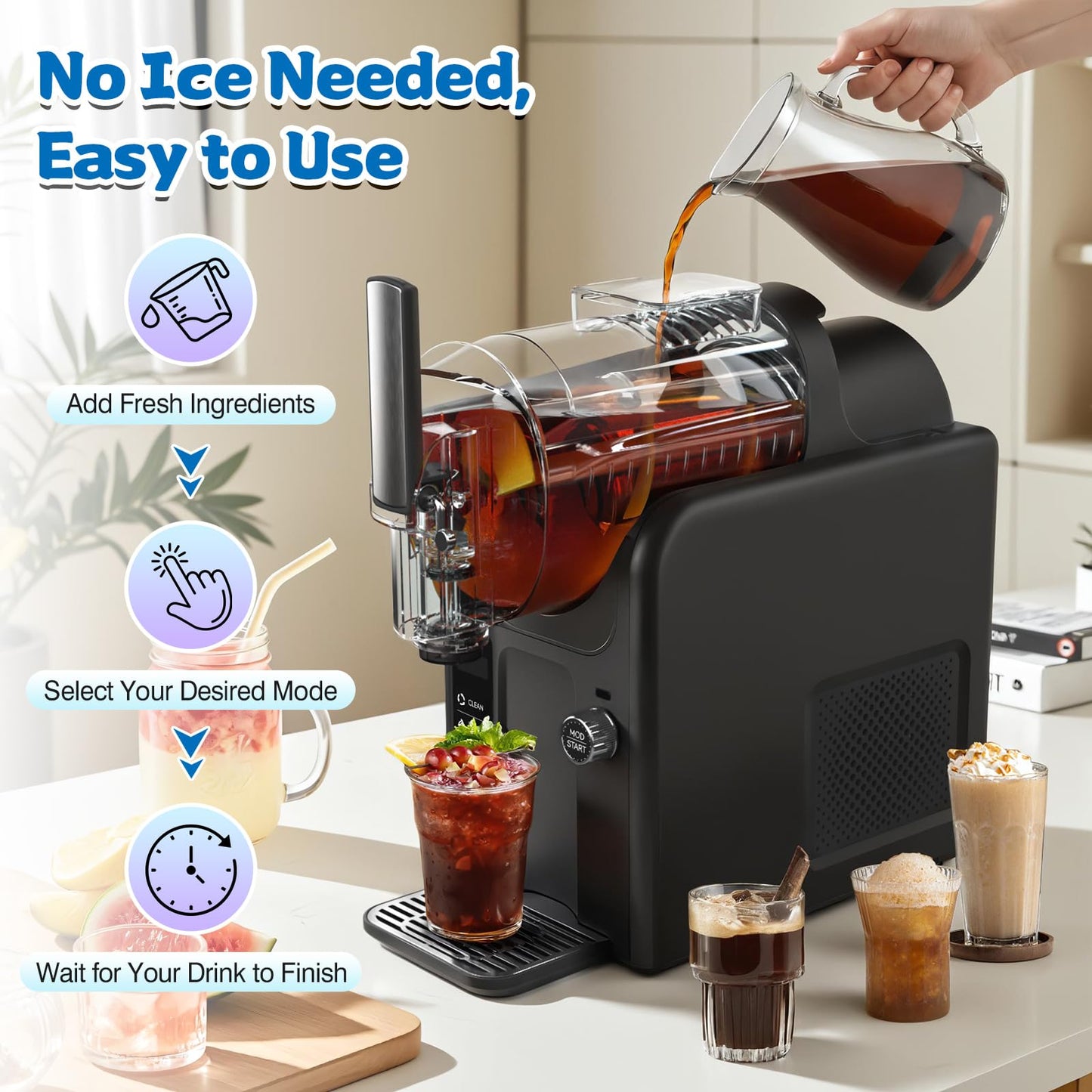 Soft Serve Ice Cream Slushie Machine - 68 oz Slushy Machine for Home, 2-In-1 Soft Ice Cream Maker with 6 Pre-Set Modes, No Ice Needed Frozen Drink Machine for Margarita, Milkshake, Frappés (B2)