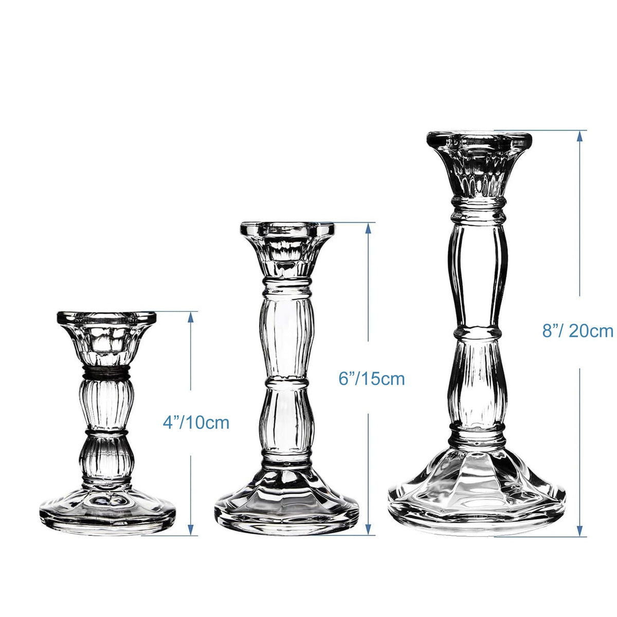 3 Pack Glass Candle Stick Holders - Clear Crystal Taper Candles Holder– for Buring Candles, Led Taper Candle,Party and Wedding Centerpieces, Table Decoration