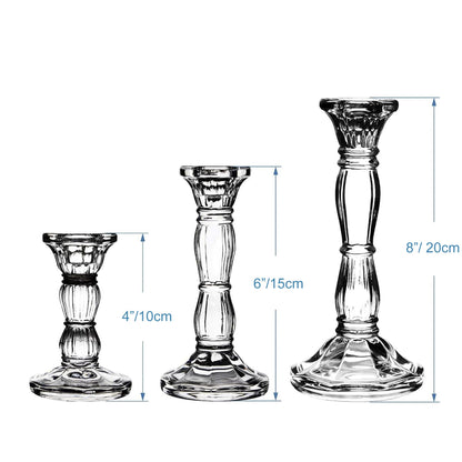 3 Pack Glass Candle Stick Holders - Clear Crystal Taper Candles Holder– for Buring Candles, Led Taper Candle,Party and Wedding Centerpieces, Table Decoration