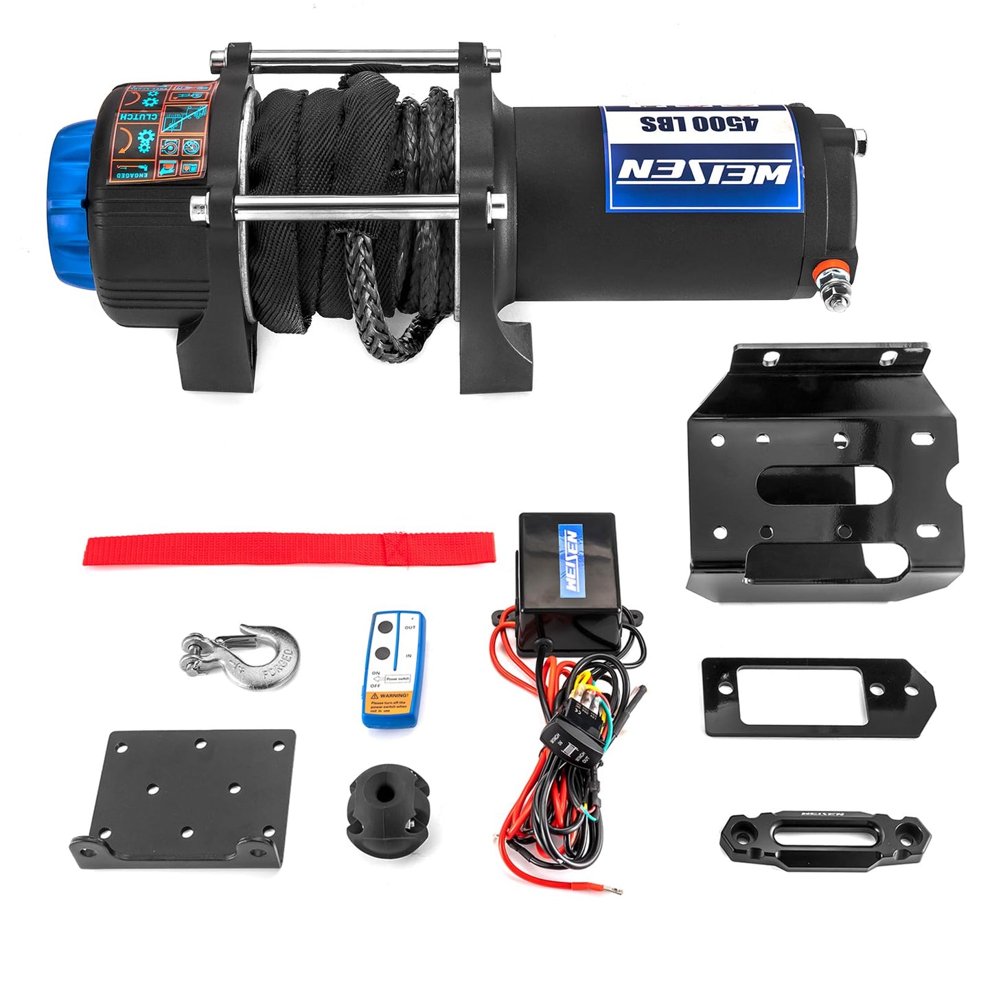 WeiSen 4500lbs Electric Winch with Winch Mount and Rocker Switch Compatible with Honda Pioneer 1000 5 6 2016-2026, w/Hawse Fairlead Synthetic Line and Stopper