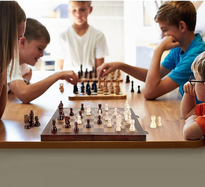 Magnetic Wooden Chess Set for Adults Kids 15'' Chess Board with Handmade Pieces Folding Portable Travel Unique Chess Sets Game for Tournament Professional Beginner