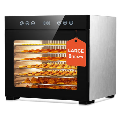 Food Dehydrator machine, 8-Tray Stainless Steel Food Dryer with Timer & Temp Controls, Even-Drying and Auto Shut-off, Quiet Dehydrator Machine for Jerky, Fruit, Herbs, Dog Treats, 650W Powerful