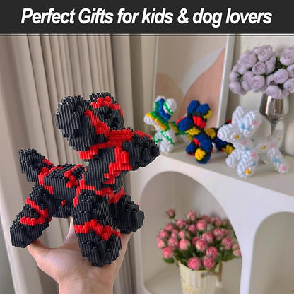 Micro Dog Building Blocks Balloon Dog Toy Compatible with Lego Dachshund Pet Building Toy 4000PCS (4 Sets) 3x6x7.5″‌ 3D Animal Decoration Model STEM Birthday Gift for Adults and Kids Age 8+