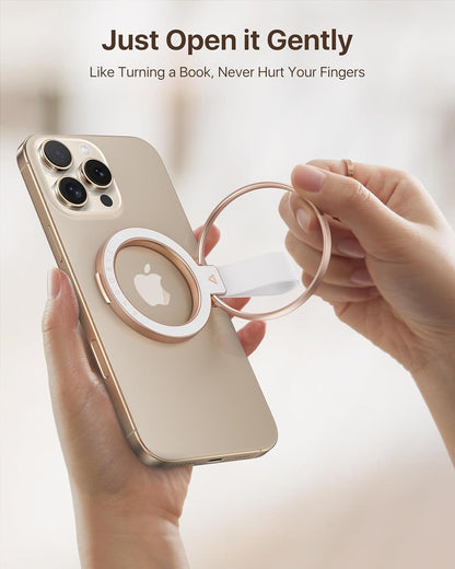 andobil [2025 Unrivaled Stability] Magnetic Phone Grip Holder for MagSafe Ring Stand Holder Kickstand Compatible with MagSafe Accessories for iPhone 17 Air 16 Pro Max Plus 15/14/13/12&Android,Rosegold