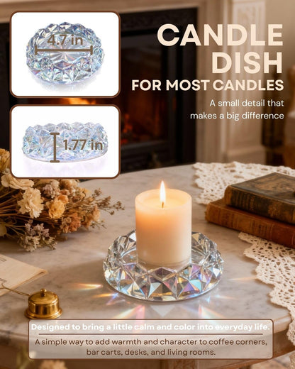 Loyipu Geometric Glass Candle Holder for 3-Wick Candles – 6in Large Crystal Candle Tray for Large Jar Candles, Scented Candles & Diffusers (Crystal Iridescent)