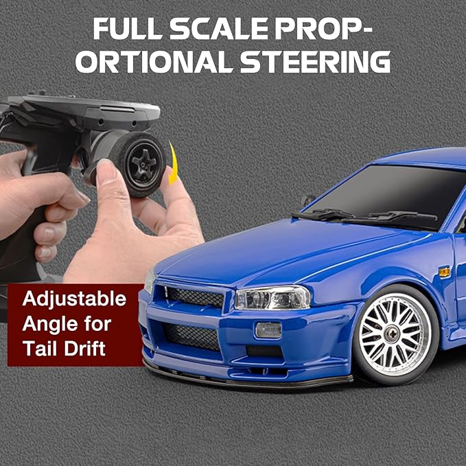 ARRIS LD1899 1/18 RC Drift Car GTR R34 2.4GHz RWD with Gyroscope on-Road Alloy Body Shell Racing Cars Radio Control Blue
