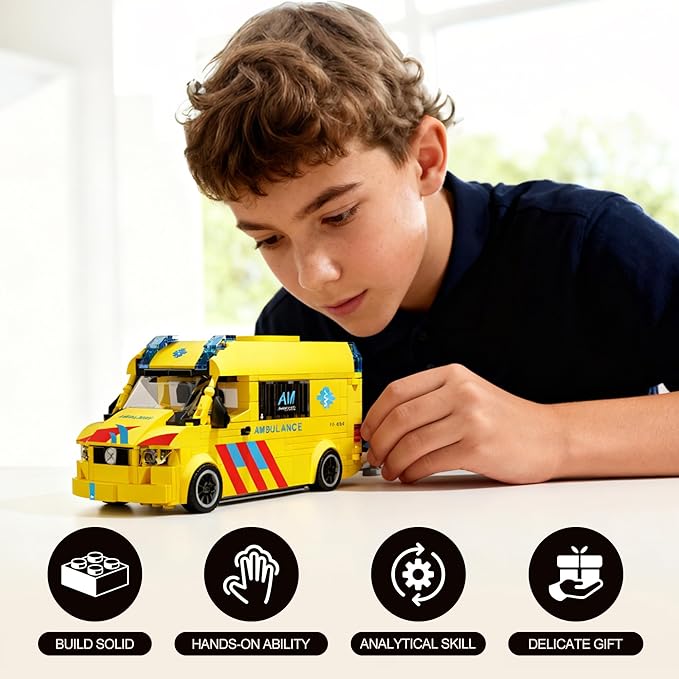 Ambulance Building Set International Rescue Vehicle Model Kit Removable Roof &amp Functional Doors Display Collectible City Truck Compatible with Lego Emergency Ambulance 618 PCS