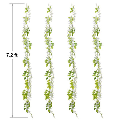 Lvydec Wisteria Artificial Flowers Garland, 4Pcs Total 28.8ft White Artificial Wisteria Vine Silk Hanging Flower for Home Garden Outdoor Ceremony Wedding Arch Floral Decor