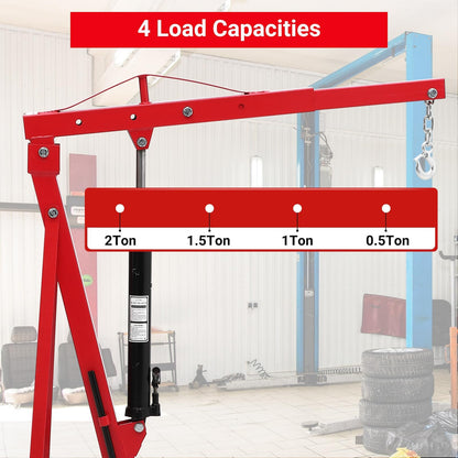EliteEdge 2 Ton Engine Hoist, Folding Cherry Picker Engine Hoist with Lever, 6 Casters, 4400lbs Hydraulic Engine Crane, Heavy Duty Shop Cherry Picker for Garage and Workshop Engine Lifting