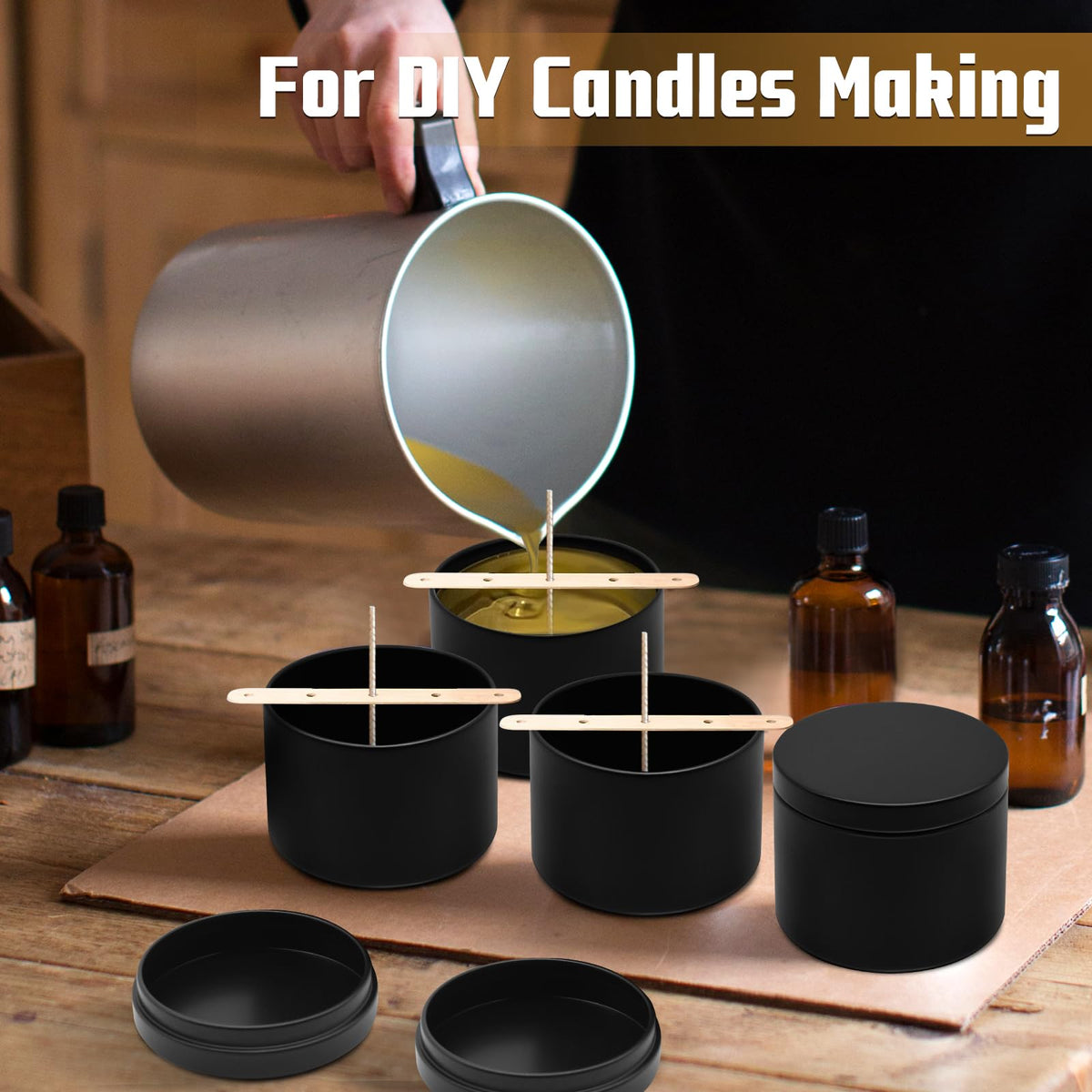 YJHSS 24-Pack 4oz Candle Tins with Lids, Metal Candle Jars for Candle Making, Empty Containers Vessels Bulk for Small Business & Beginners DIY Storage -Black