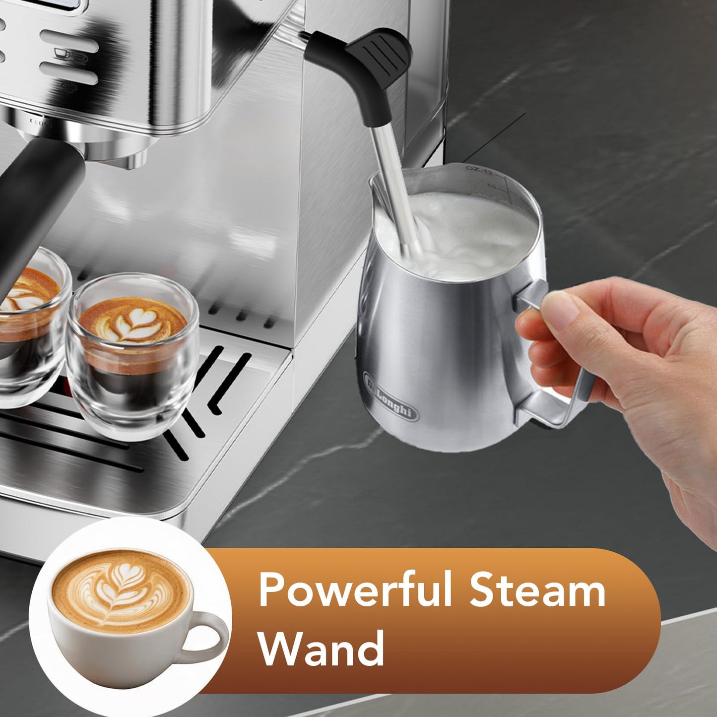 COWSAR Espresso Machine 20 Bar, Compact Commercial Espresso Maker with Milk Frother, Visual Pressure Gauge, Coffee Machine with 47oz Removable Water Tank and Capsule Funnel, for Cappuccino, Latte