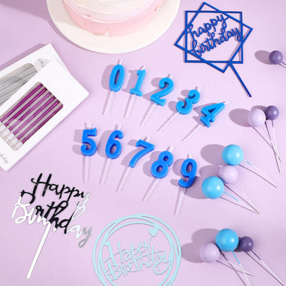 Yerliker 34 Pcs Happy Birthday Cake Toppers Decorations Birthday Candles DIY Cake Decor for Men Women Wedding Anniversary(Blue Purple)